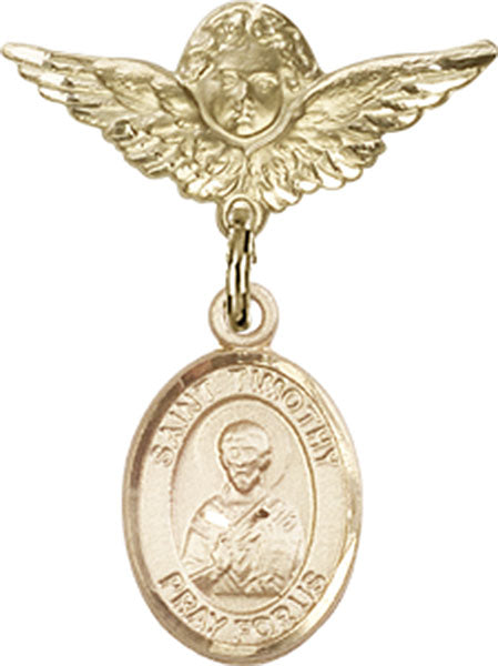 St. Timothy Charm and Angel with Smaller Wings Badge Pin