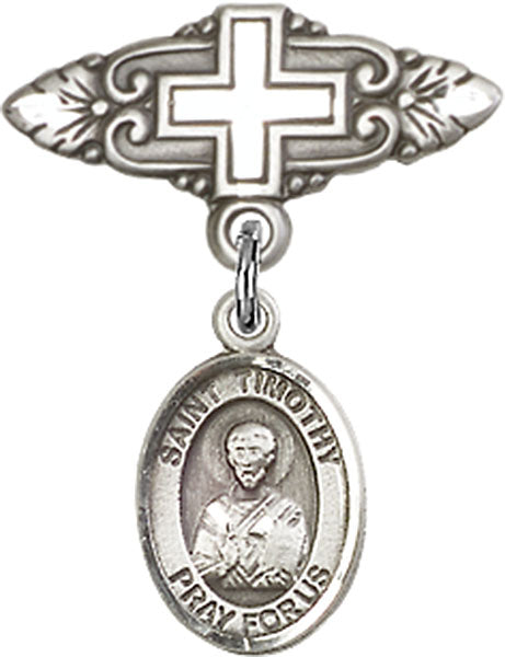 St. Timothy Charm and Badge Pin with Cross