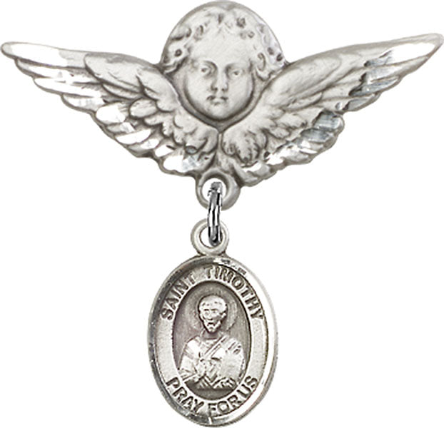 St. Timothy Charm and Angel with Larger Wings Badge Pin