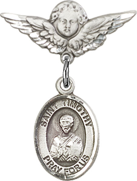 St. Timothy Charm and Angel with Smaller Wings Badge Pin