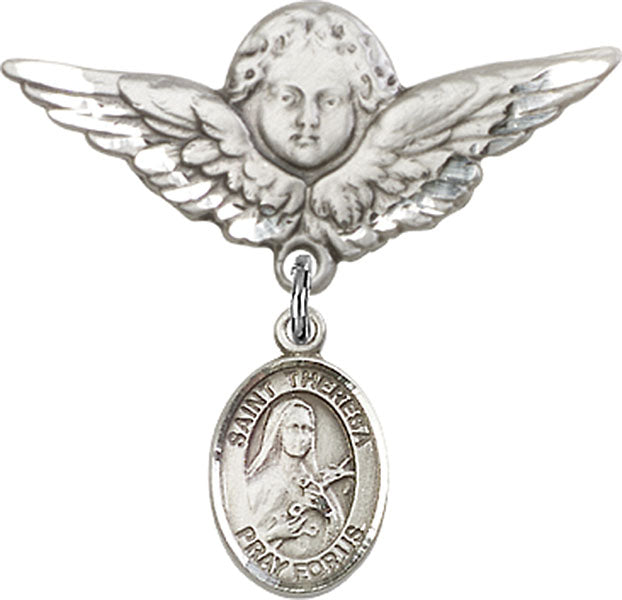 St. Theresa Charm and Angel with Larger Wings Badge Pin