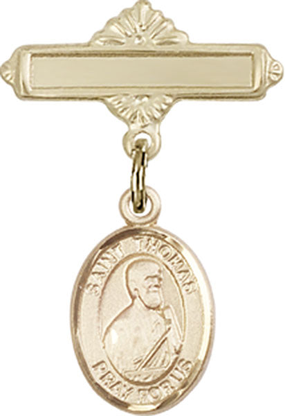 St. Thomas the Apostle Charm and Polished Engravable Badge Pin