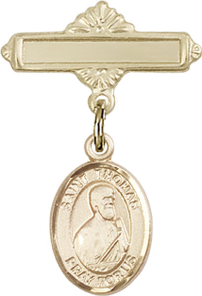 St. Thomas the Apostle Charm and Polished Engravable Badge Pin