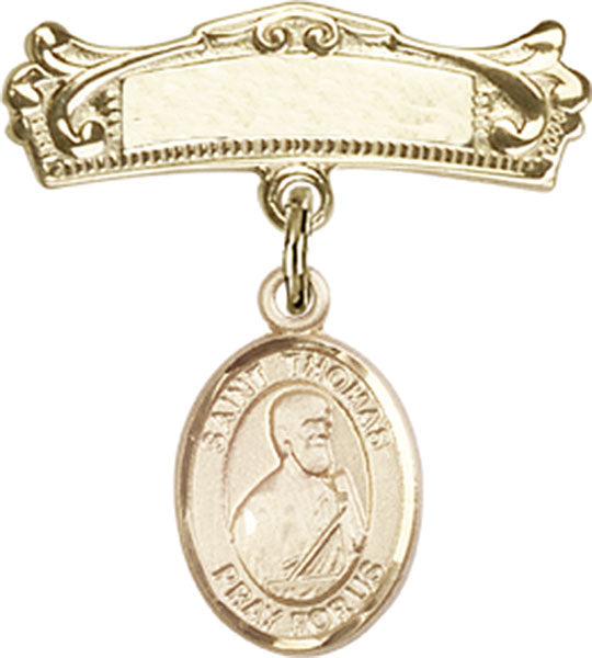 St. Thomas the Apostle Charm and Arched Polished Engravable Badge Pin