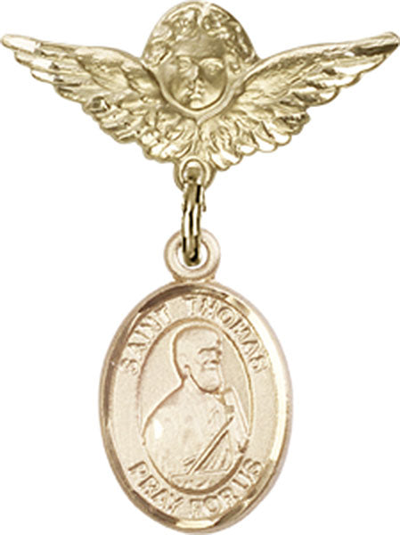 St. Thomas the Apostle Charm and Angel with Smaller Wings Badge Pin