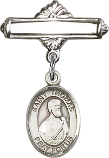 St. Thomas the Apostle Charm and Polished Engravable Badge Pin