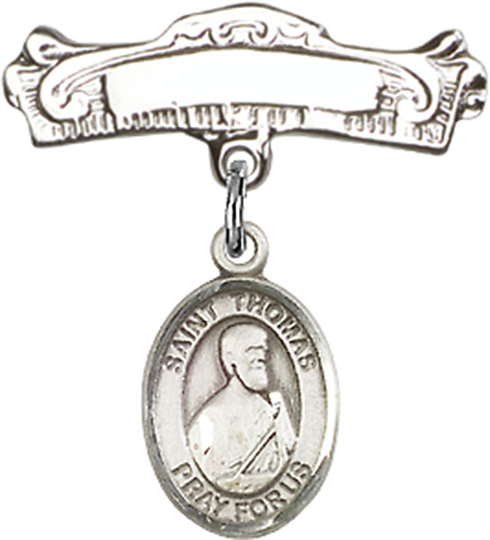 St. Thomas the Apostle Charm and Arched Polished Engravable Badge Pin