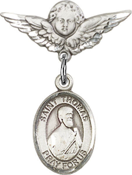 St. Thomas the Apostle Charm and Angel with Smaller Wings Badge Pin