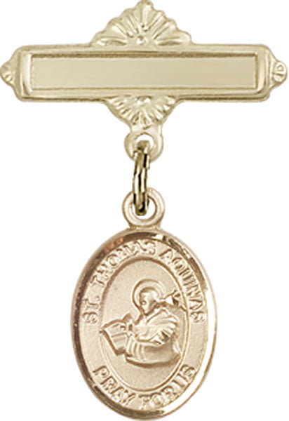 St. Thomas Aquinas Charm and Polished Engravable Badge Pin