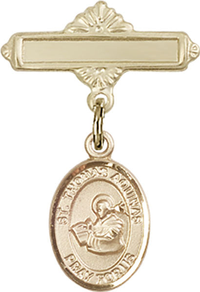 St. Thomas Aquinas Charm and Polished Engravable Badge Pin