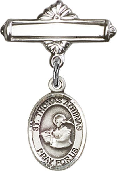 St. Thomas Aquinas Charm and Polished Engravable Badge Pin