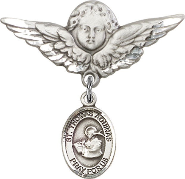 St. Thomas Aquinas Charm and Angel with Larger Wings Badge Pin