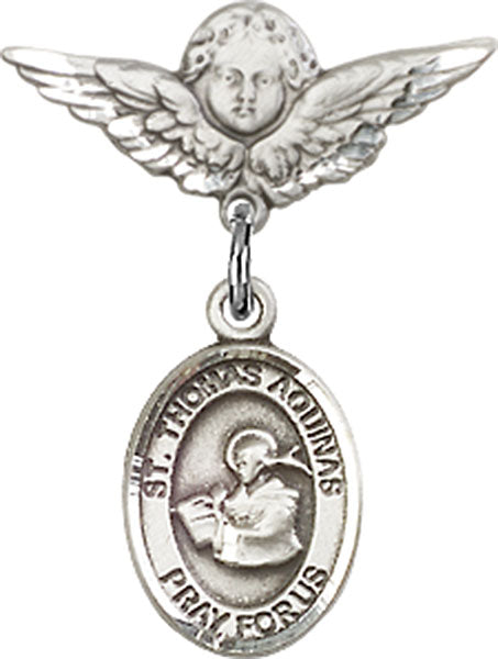 St. Thomas Aquinas Charm and Angel with Smaller Wings Badge Pin