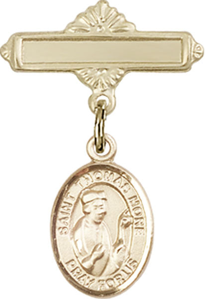 St. Thomas More Charm and Polished Engravable Badge Pin