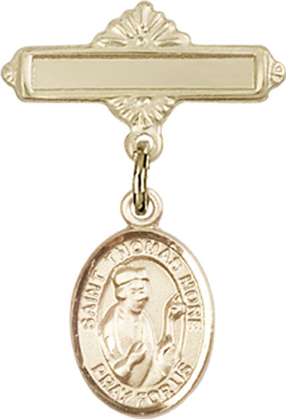 St. Thomas More Charm and Polished Engravable Badge Pin