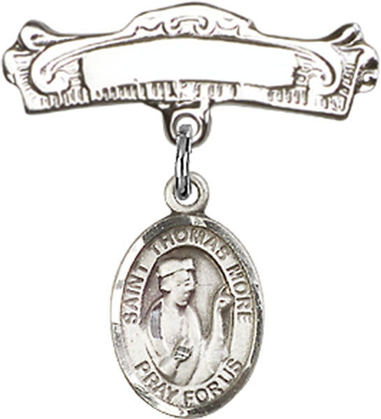 St. Thomas More Charm and Arched Polished Engravable Badge Pin
