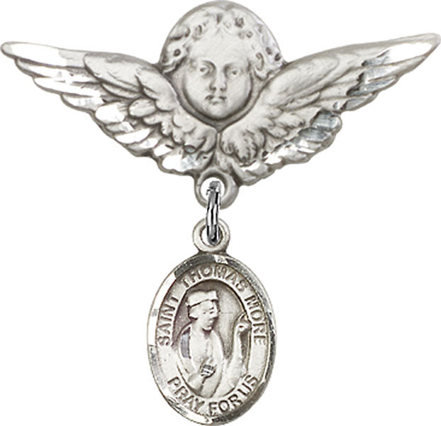 St. Thomas More Charm and Angel with Larger Wings Badge Pin