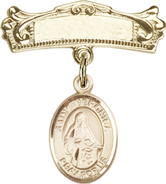 St. Veronica Charm and Arched Polished Engravable Badge Pin