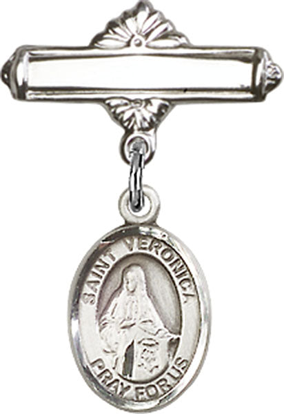 St. Veronica Charm and Polished Engravable Badge Pin