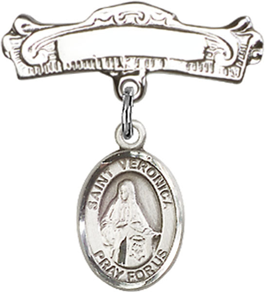 St. Veronica Charm and Arched Polished Engravable Badge Pin