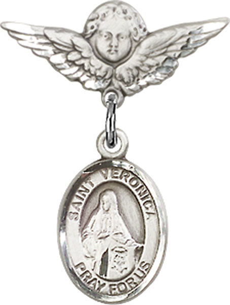 St. Veronica Charm and Angel with Smaller Wings Badge Pin