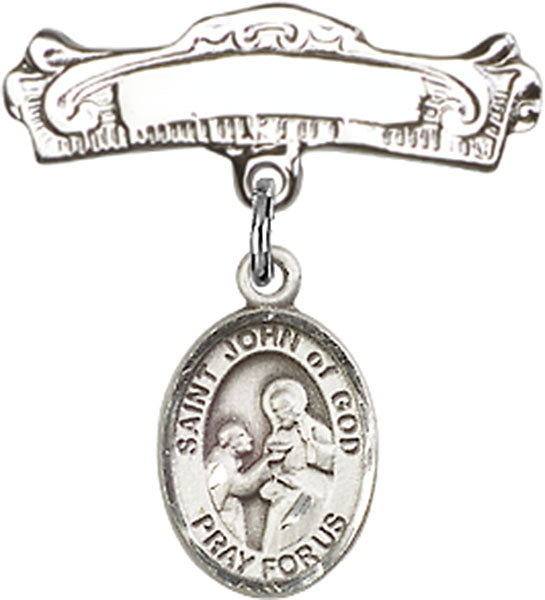 St. John of God Charm and Arched Polished Engravable Badge Pin