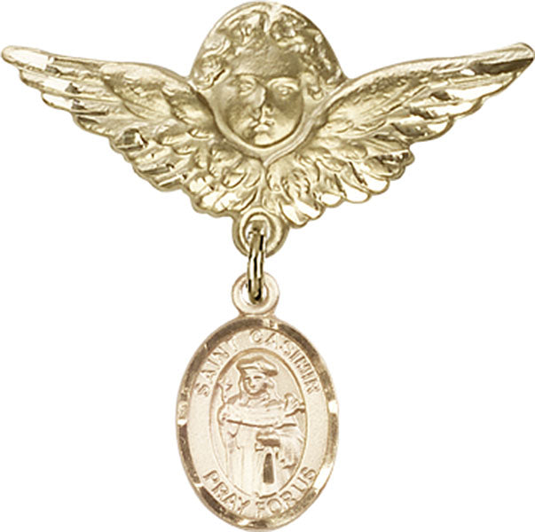 St. Casimir of Poland Charm and Angel with Larger Wings Badge Pin