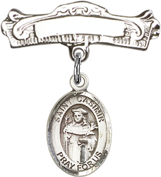 St. Casimir of Poland Charm and Arched Polished Engravable Badge Pin