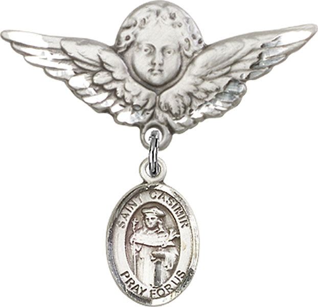 St. Casimir of Poland Charm and Angel with Larger Wings Badge Pin