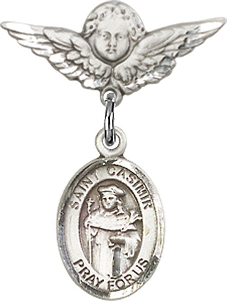 St. Casimir of Poland Charm and Angel with Smaller Wings Badge Pin