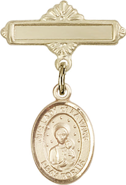 Our Lady of la Vang Charm and Polished Engravable Badge Pin