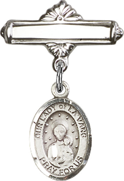 Our Lady of la Vang Charm and Polished Engravable Badge Pin