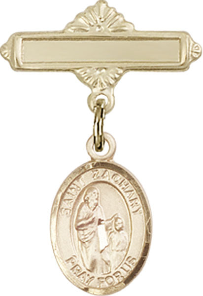 St. Zachary Charm and Polished Engravable Badge Pin