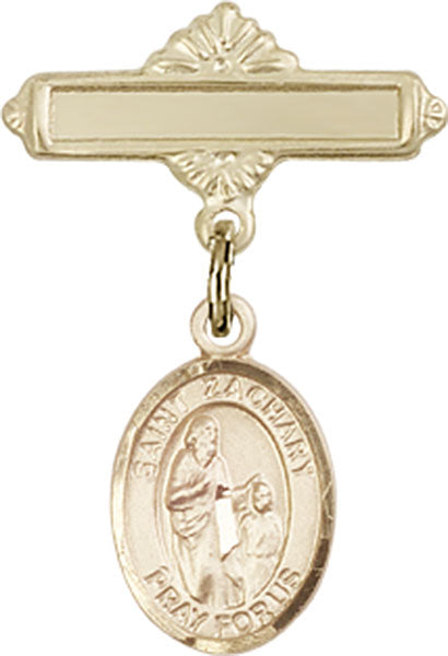 St. Zachary Charm and Polished Engravable Badge Pin