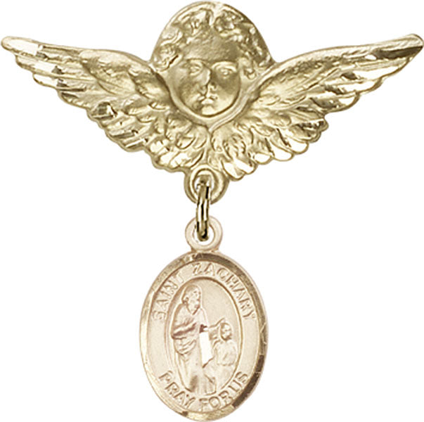 St. Zachary Charm and Angel with Larger Wings Badge Pin