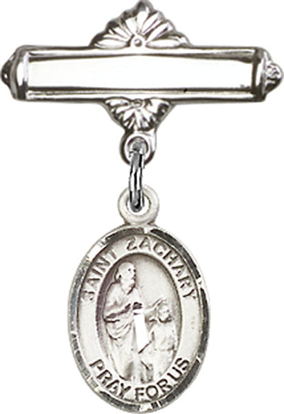St. Zachary Charm and Polished Engravable Badge Pin