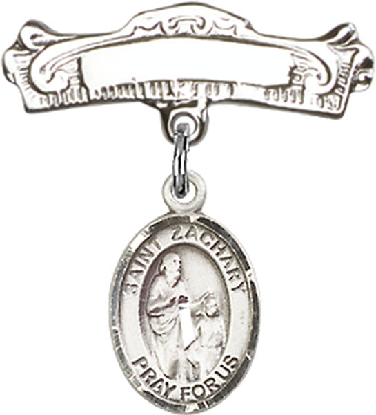 St. Zachary Charm and Arched Polished Engravable Badge Pin