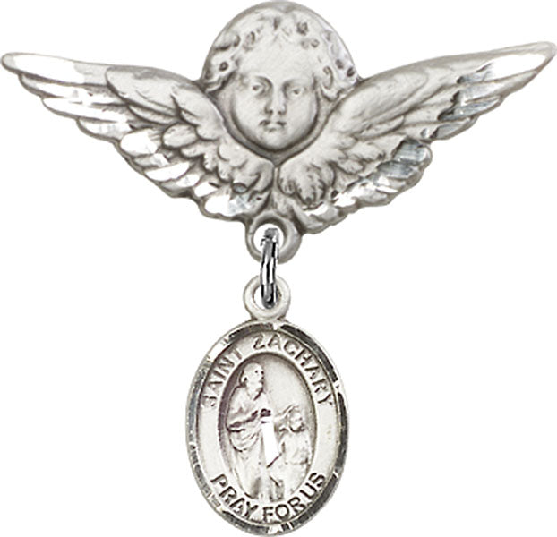 St. Zachary Charm and Angel with Larger Wings Badge Pin