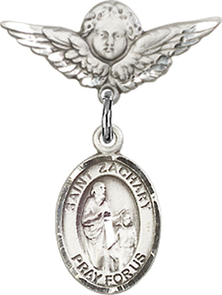 St. Zachary Charm and Angel with Smaller Wings Badge Pin