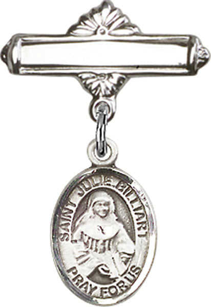 St. Julie Billiart Charm and Polished Engravable Badge Pin