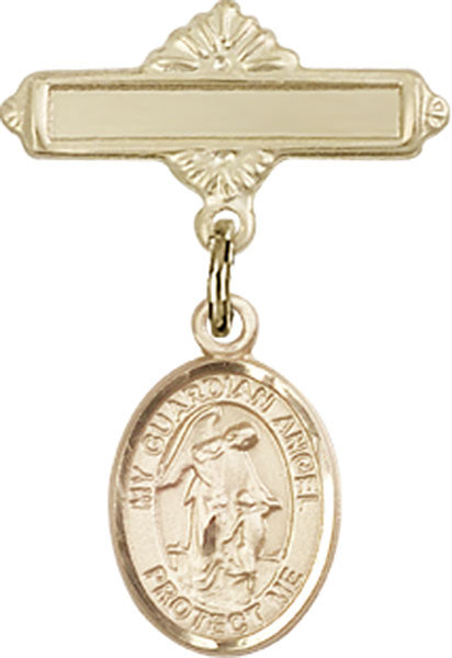 Guardian Angel Charm and Polished Engravable Badge Pin