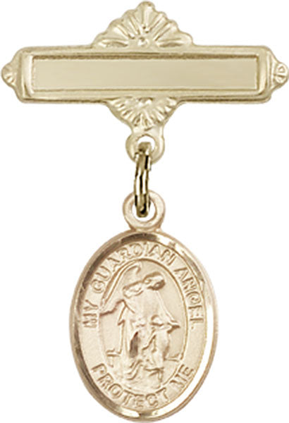 Guardian Angel Charm and Polished Engravable Badge Pin