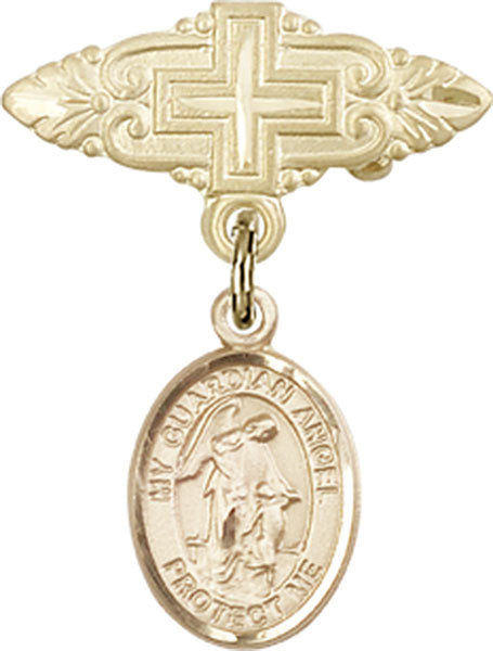 Guardian Angel Charm and Badge Pin with Cross