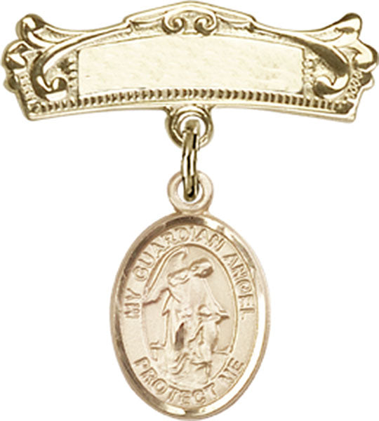 Guardian Angel Charm and Arched Polished Engravable Badge Pin