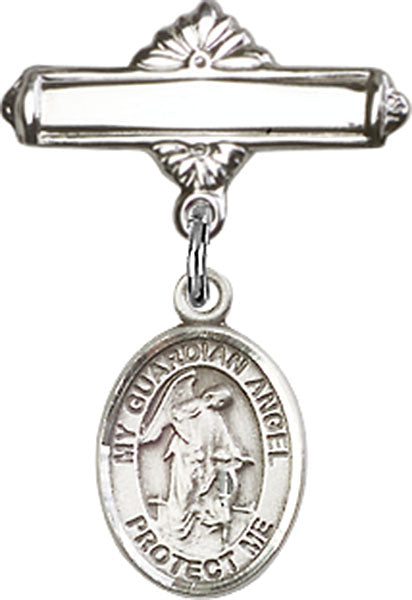Guardian Angel Charm and Polished Engravable Badge Pin