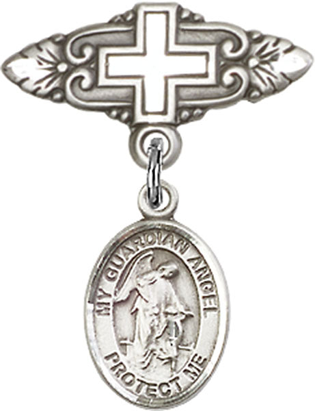 Guardian Angel Charm and Badge Pin with Cross