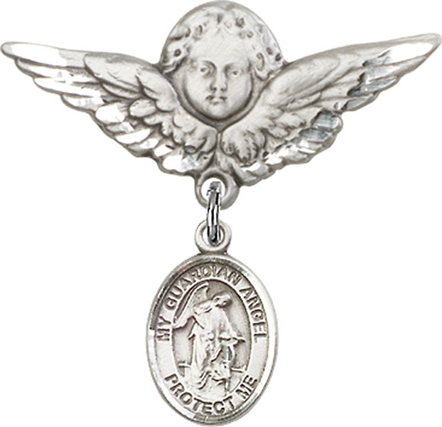 Guardian Angel Charm and Angel with Larger Wings Badge Pin