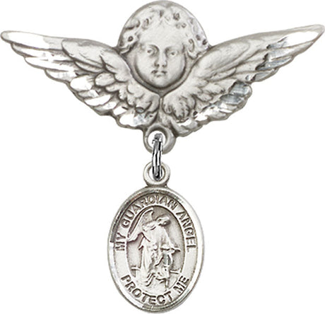 Guardian Angel Charm and Angel with Larger Wings Badge Pin