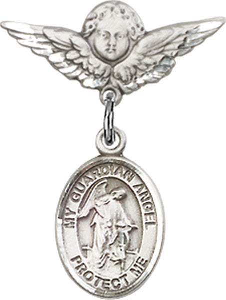 Guardian Angel Charm and Angel with Smaller Wings Badge Pin