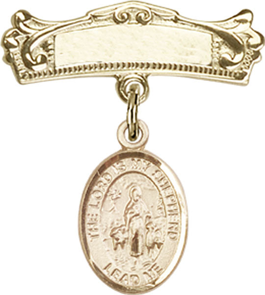 Lord Is My Shepherd Charm and Arched Polished Engravable Badge Pin